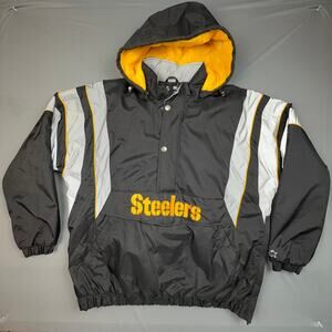 Starter Steelers Retro Pullover Jacket XXL Black Gold Reflective Hooded NFL